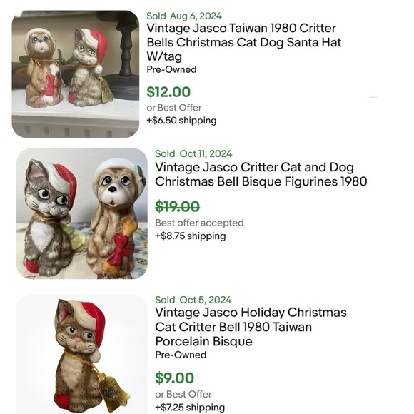 Vintage Jasco Holiday Xmas Cat Critter Bell 1980 Taiwan Porcelain Bisque & angel - Picture 15 of 15